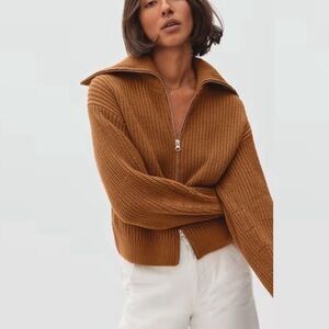 NWT EVERLANE TOFFEE BROWN ZIP CARDIGAN